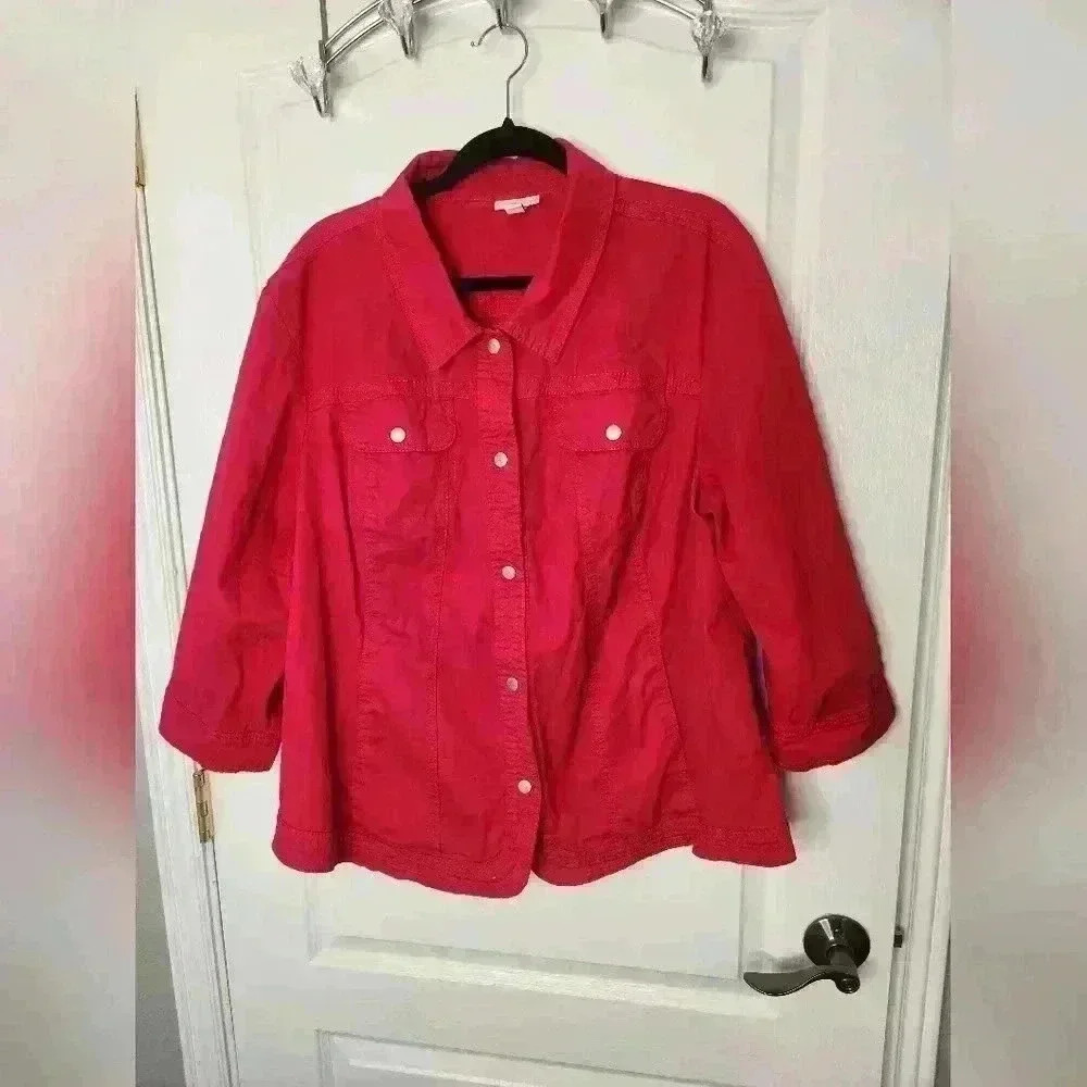 Red denim jacket plus size 3x